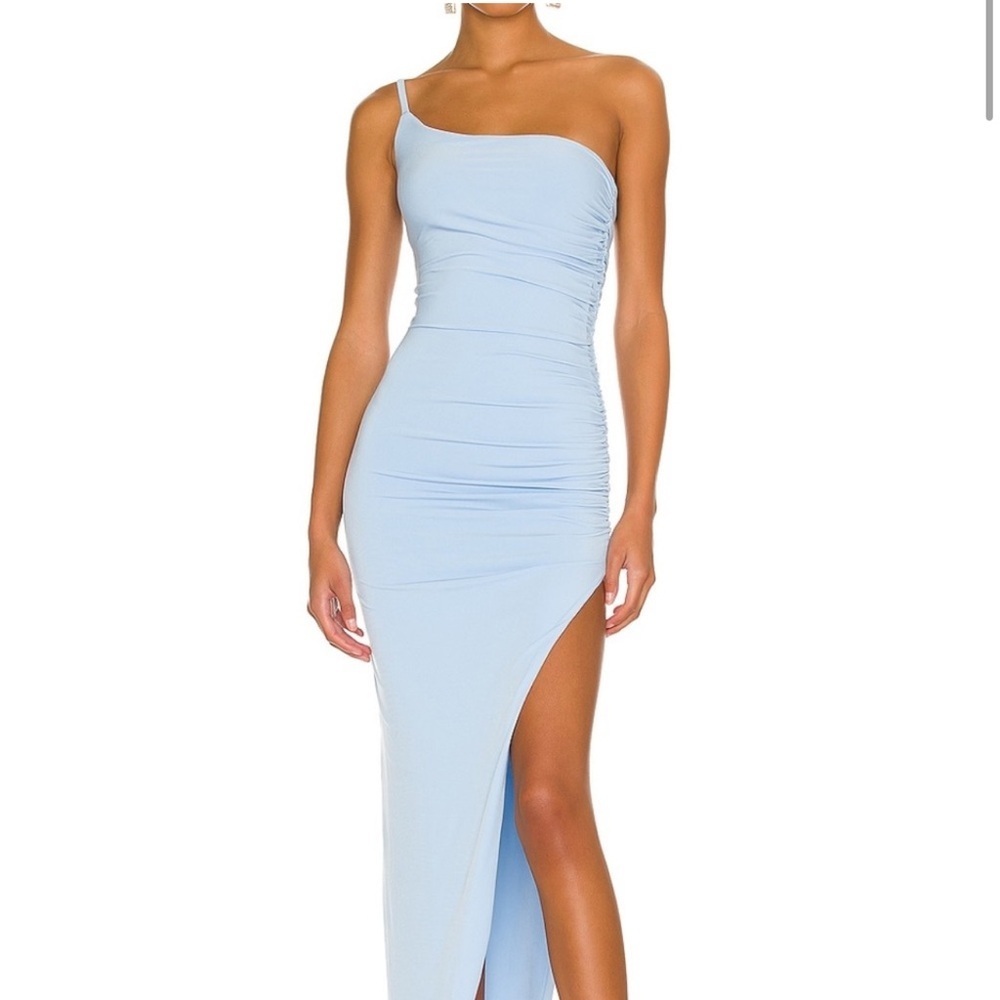 Nookie Aria One Shoulder Asymmetrical Gown Maxi Ruched in Blue New with Tags! - Picture 4 of 13
